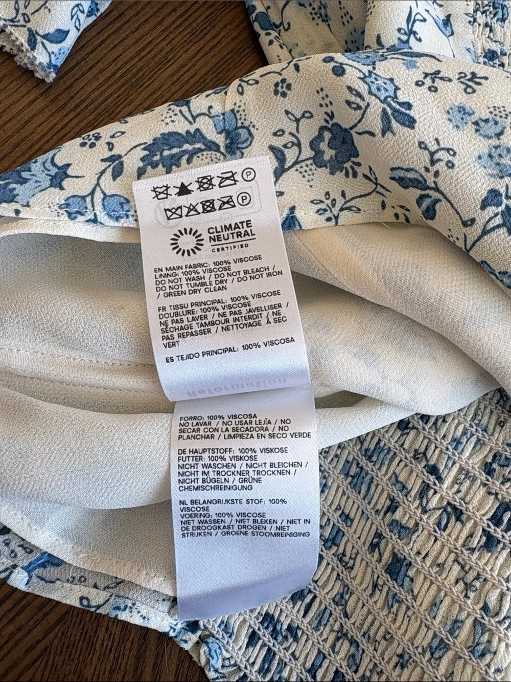 Reformation White and Blue Floral Puff-Sleeve Square-Neck Top